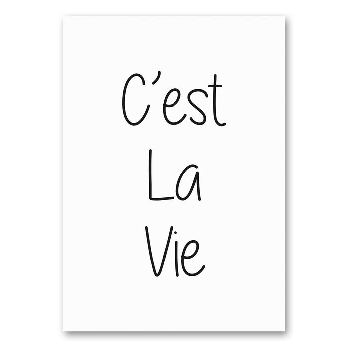 Canvas poster met de tekst "C'est La Vie" in een elegant, minimalistisch design, geschikt als sfeervolle wanddecoratie voor verschillende interieurstijlen.