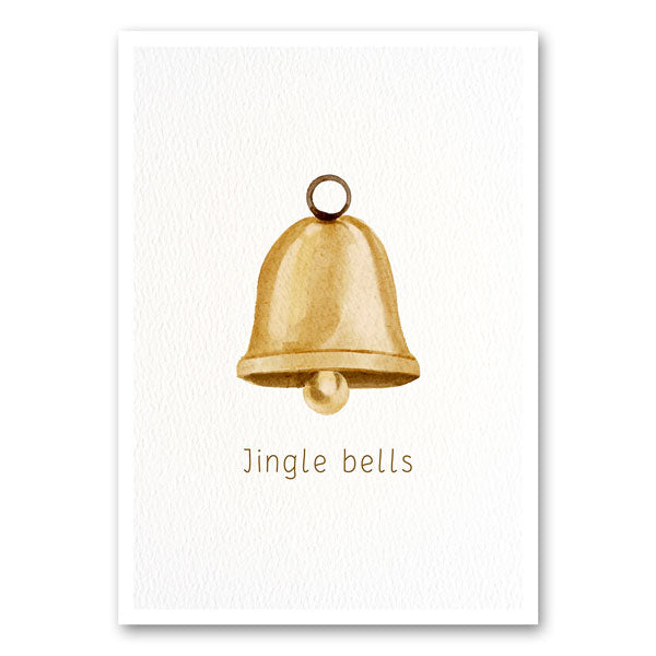 Canvas met gouden kerstbel en de tekst Jingle Bells – minimalistische en feestelijke wanddecoratie van Mo-Ca