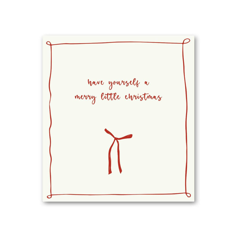 Canvas doek met rode tekst “Have yourself a merry little Christmas”, ontworpen door styliste Danielle Verheul – formaat 120x110 cm, te zien in de VTWonen kerstspecial.