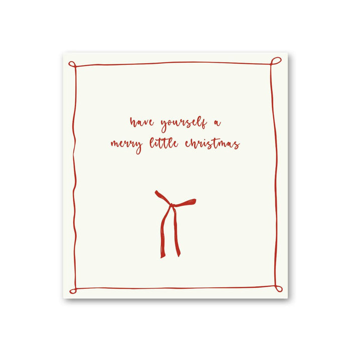 Canvas doek met rode tekst “Have yourself a merry little Christmas”, ontworpen door styliste Danielle Verheul – formaat 120x110 cm, te zien in de VTWonen kerstspecial.