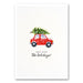 Canvas met rode auto en kerstboom op het dak met de tekst Next Stop the Holidays – feestelijke wanddecoratie van Mo-Ca